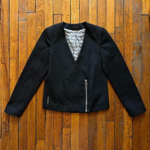 Cop. Copine Women Black Zebra Print Lined Zipper Close Cropped Blazer Jacket - Picture 1 of 7